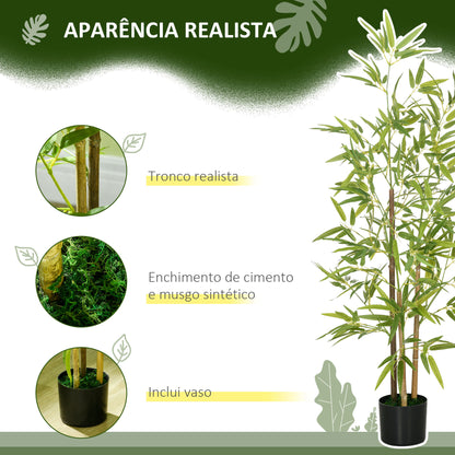 HOMCOM 2 Plantas Artificiais com Vaso Plantas Sintéticas de Bambu com 498 Folhas para Decoração em Sala de Estar Escritório Casa Ø15x120 cm Verde