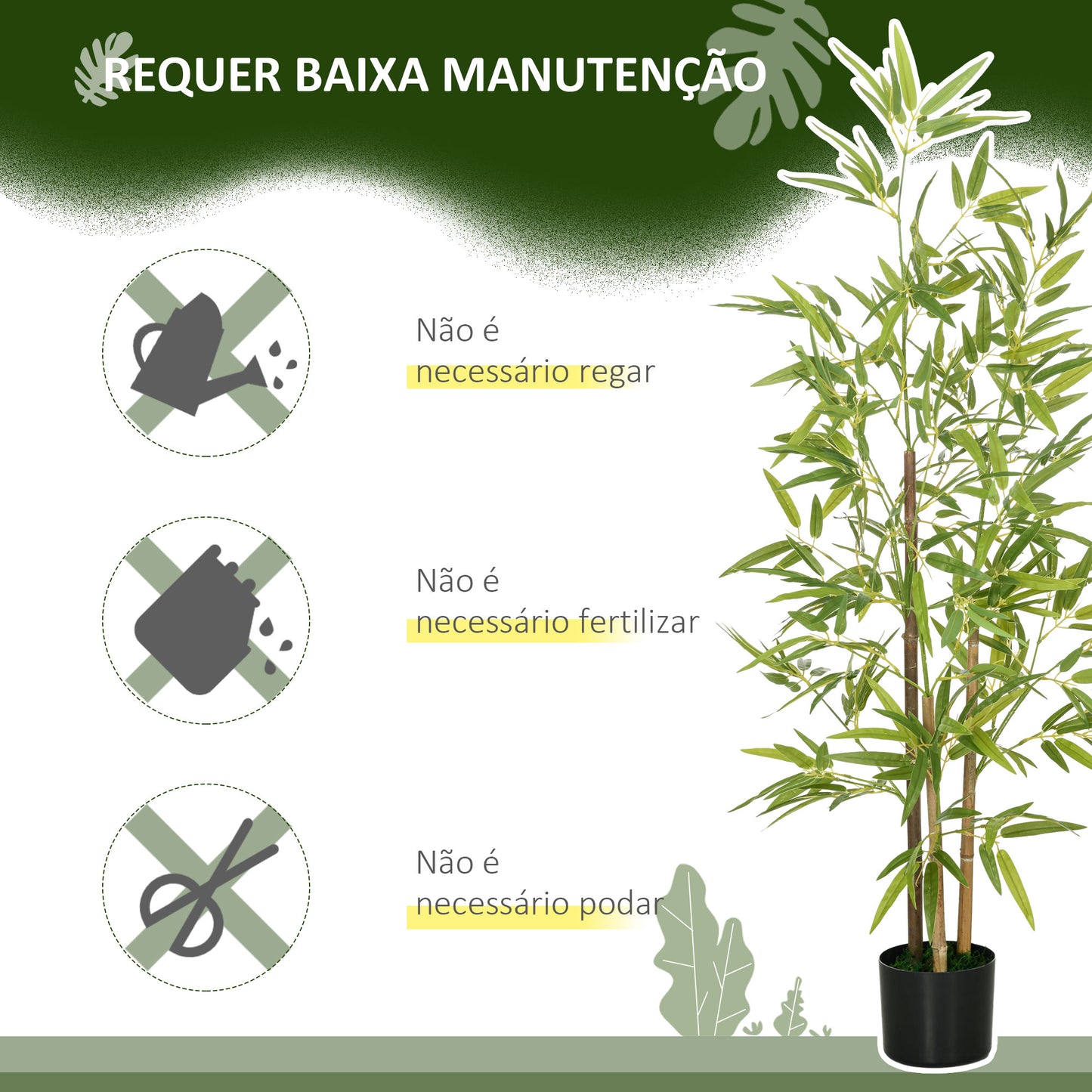 HOMCOM 2 Plantas Artificiais com Vaso Plantas Sintéticas de Bambu com 498 Folhas para Decoração em Sala de Estar Escritório Casa Ø15x120 cm Verde