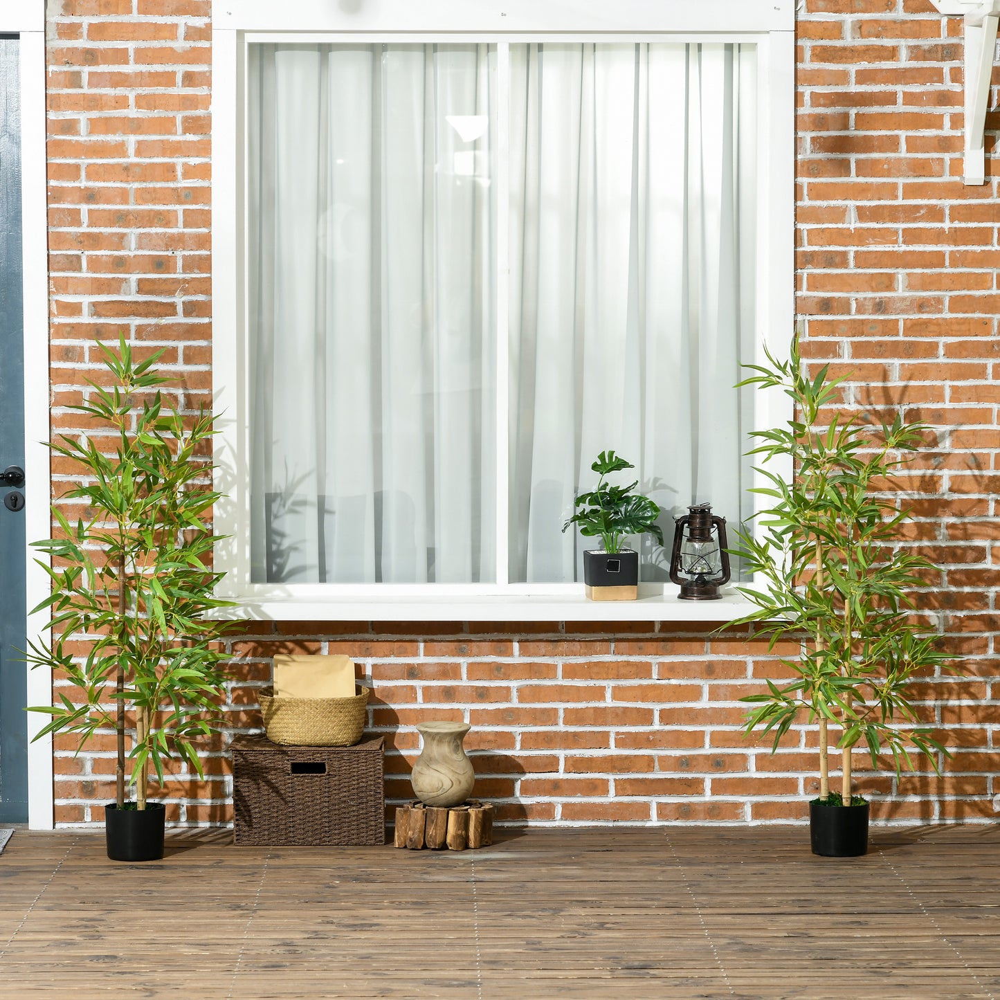 HOMCOM 2 Plantas Artificiais com Vaso Plantas Sintéticas de Bambu com 498 Folhas para Decoração em Sala de Estar Escritório Casa Ø15x120 cm Verde