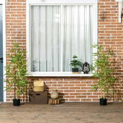 HOMCOM 2 Plantas Artificiais com Vaso Plantas Sintéticas de Bambu com 498 Folhas para Decoração em Sala de Estar Escritório Casa Ø15x120 cm Verde