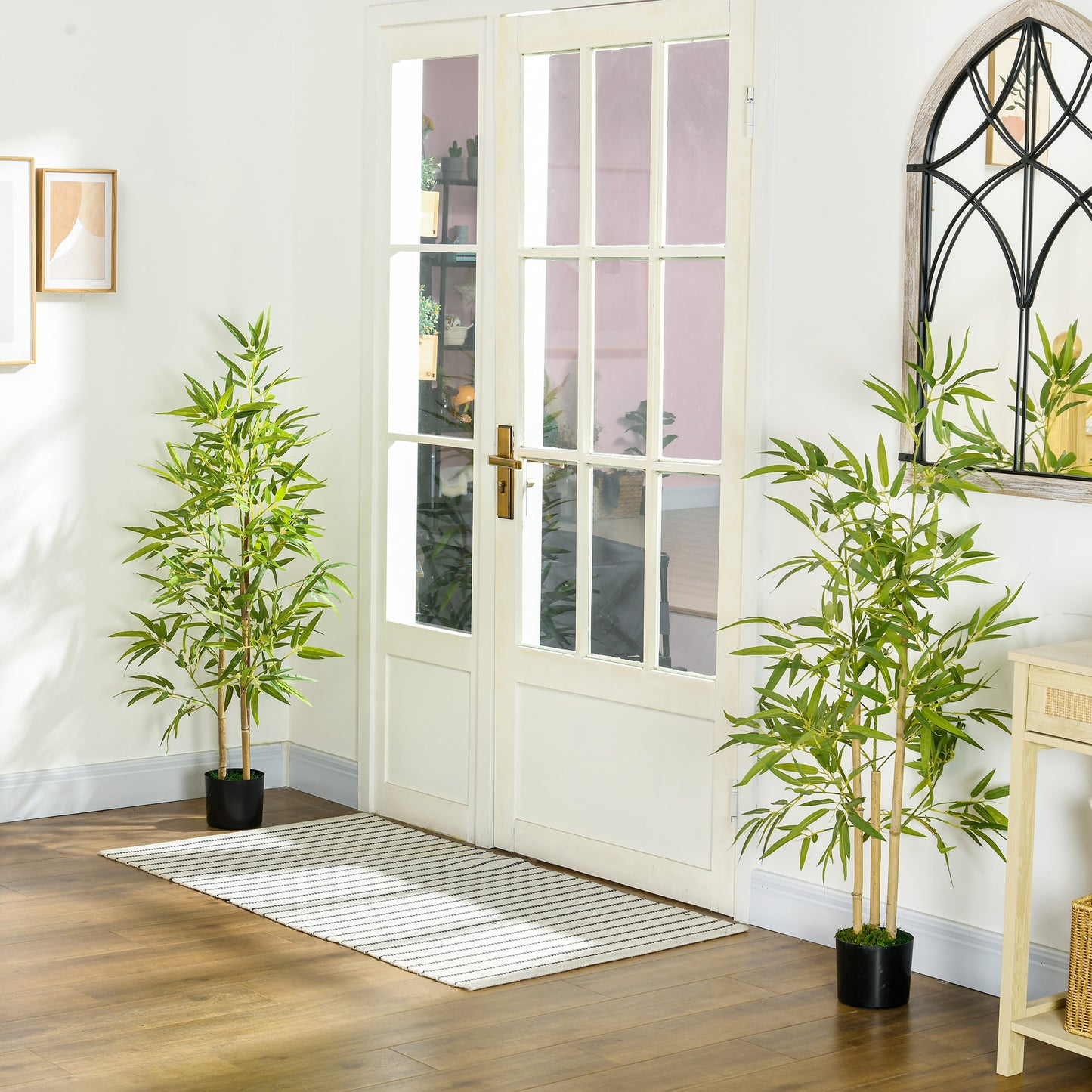 HOMCOM 2 Plantas Artificiais com Vaso Plantas Sintéticas de Bambu com 498 Folhas para Decoração em Sala de Estar Escritório Casa Ø15x120 cm Verde