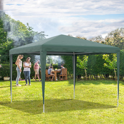 Outsunny Tenda Desmontável 3x3 m Tenda de Jardim com 4 Orifícios de Drenagem e Estrutura de Aço para Varanda Pátio Exterior Campismo Verde