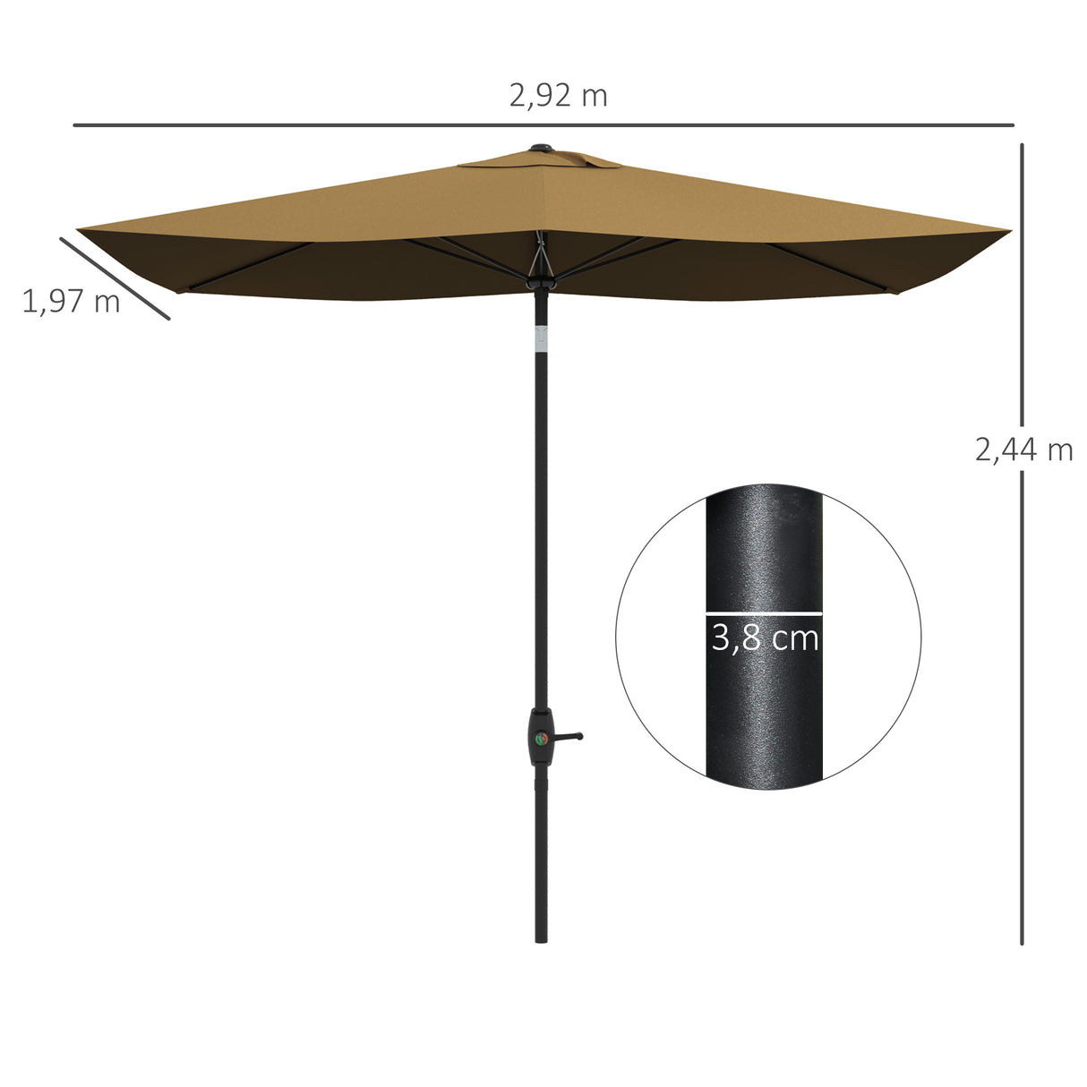 Outsunny Chapéu de Sol de Jardim 200x300x248 cm Proteção UV50+ Chapéu de Sol de Alumínio Inclinável com Teto de Ventilação e Manivela para Terraço Varanda Exterior Café