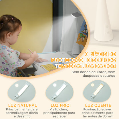 HOMCOM Conjunto de Secretária e Mesa para Crianças acima de 6 Anos Secretária Infantil com Altura Ajustável Mesa Inclinável Lâmpada Gaveta e Prateleira para Livros Cinza