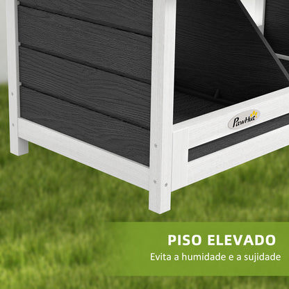 PawHut Ninho para Galinhas de Madeira Caixa Ninho para 2 Galinhas com 2 Compartimentos e Telhado Asfáltico para Interior e Exterior 66x37x34 cm Cinza