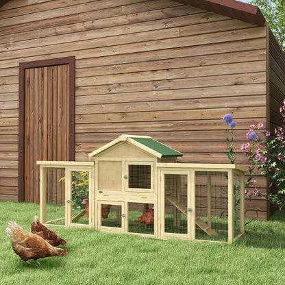 Pawhut Gallinero Grande de Madera 204x85x93 cm Jaula para 2-4 Gallinas Gallinero con Nido Bandeja Extraíble Techo de Asfalto y Rampa para Exterior Natural