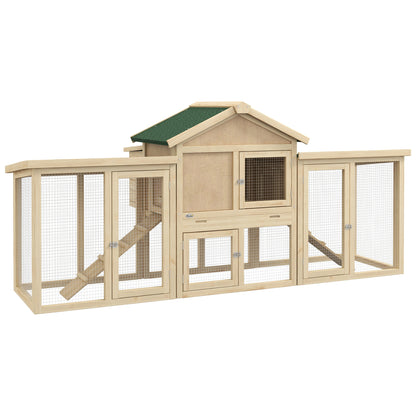 Pawhut Gallinero Grande de Madera 204x85x93 cm Jaula para 2-4 Gallinas Gallinero con Nido Bandeja Extraíble Techo de Asfalto y Rampa para Exterior Natural