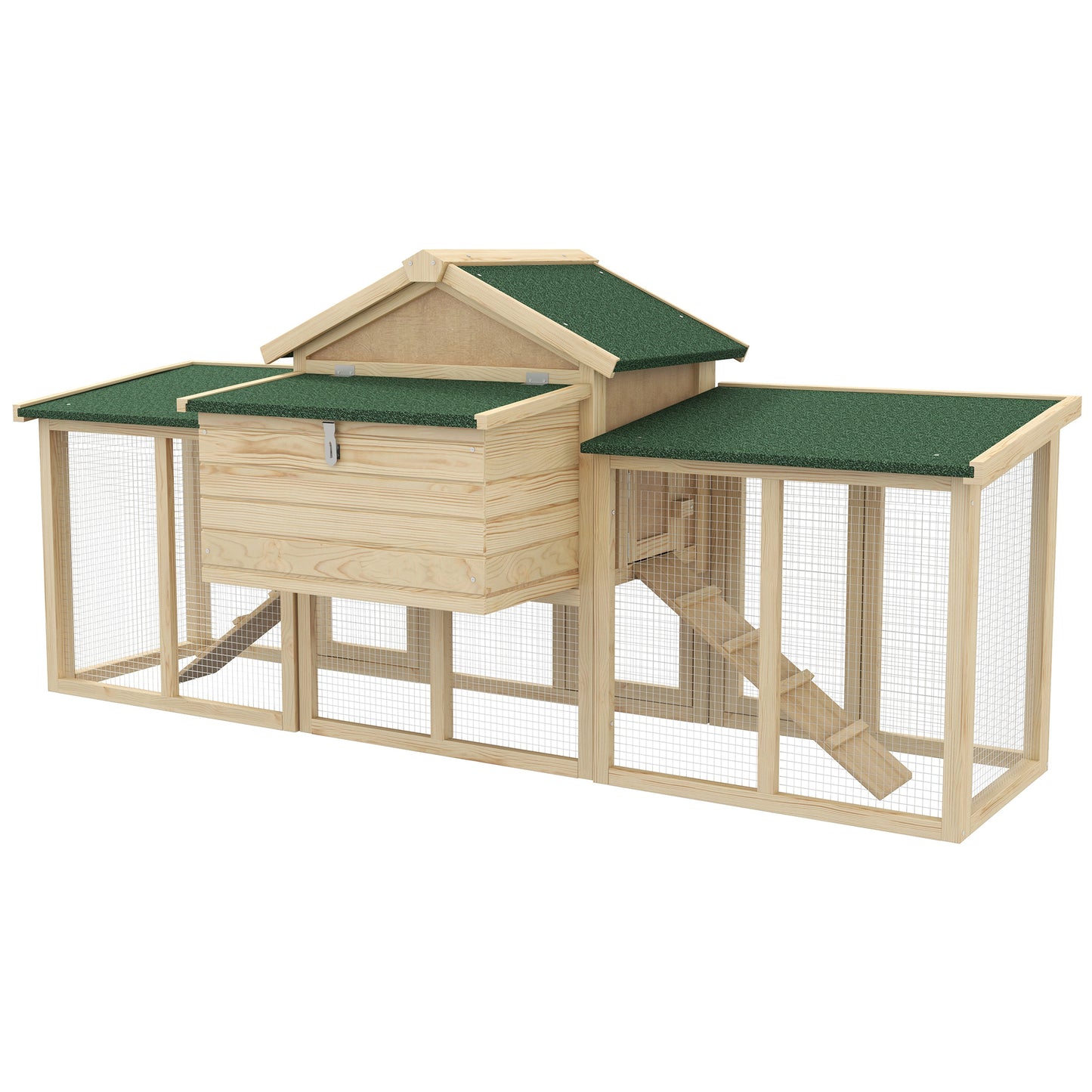 Pawhut Gallinero Grande de Madera 204x85x93 cm Jaula para 2-4 Gallinas Gallinero con Nido Bandeja Extraíble Techo de Asfalto y Rampa para Exterior Natural