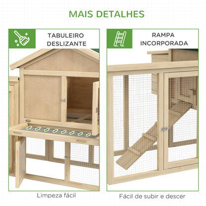 Pawhut Gallinero Grande de Madera 204x85x93 cm Jaula para 2-4 Gallinas Gallinero con Nido Bandeja Extraíble Techo de Asfalto y Rampa para Exterior Natural