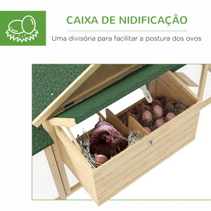 Pawhut Gallinero Grande de Madera 204x85x93 cm Jaula para 2-4 Gallinas Gallinero con Nido Bandeja Extraíble Techo de Asfalto y Rampa para Exterior Natural