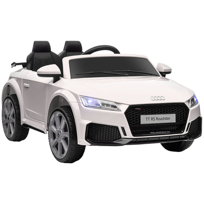 HOMCOM Carro Elétrico Audi TT para Crianças acima de 3 Anos com Controlo Remoto Música e Luzes Bateria 12V Abertura da Porta 102x60x44 cm Branco