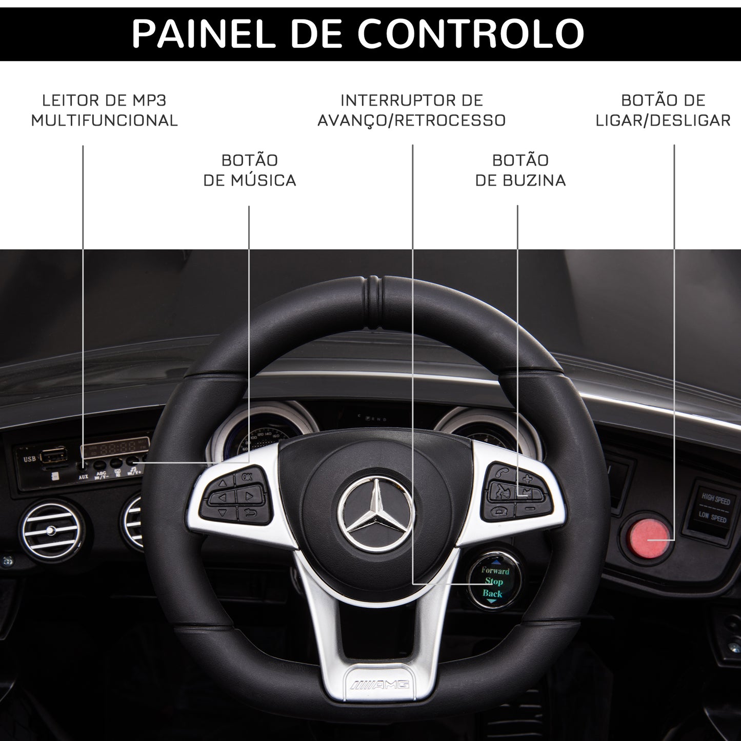 HOMCOM Carro Elétrico Mercedes AMG 12V para Crianças acima de 3 Anos com Controle Remoto Música Luzes Abertura da Porta 115x70x55cm Preto