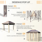 Outsunny Tenda Dobrável 4,05x3,4x2,85 m Tenda de Jardim Hexagonal com Duplo Teto 6 Mosquiteiras Amovíveis Bolsa de Transporte Altura Ajustável e Anti-UV para Festa Pátio Bege