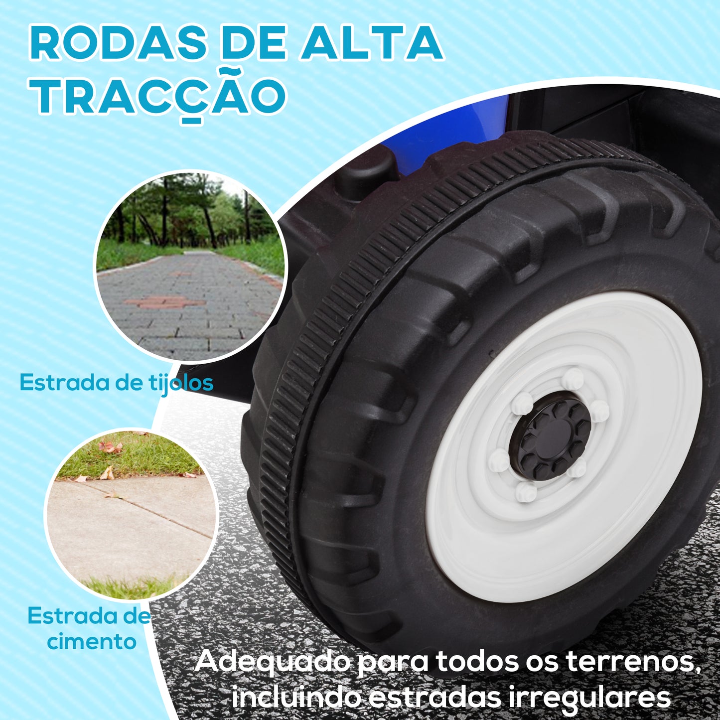 HOMCOM Trator Elétrico com Reboque Amovível Carro Elétrico para Crianças 3-6 Anos com Controlo Remoto Música MP3 Luzes e Cinto de Segurança 136,5x50x52,5 cm Azul