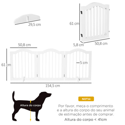 PawHut Barreira de Segurança Dobrável para Cães Pequenos Barreira de Proteção para Animais de Estimação com 3 Painéis e 2 Suportes para Portas Escadas Corredores 154,5x29,5x61 Branco