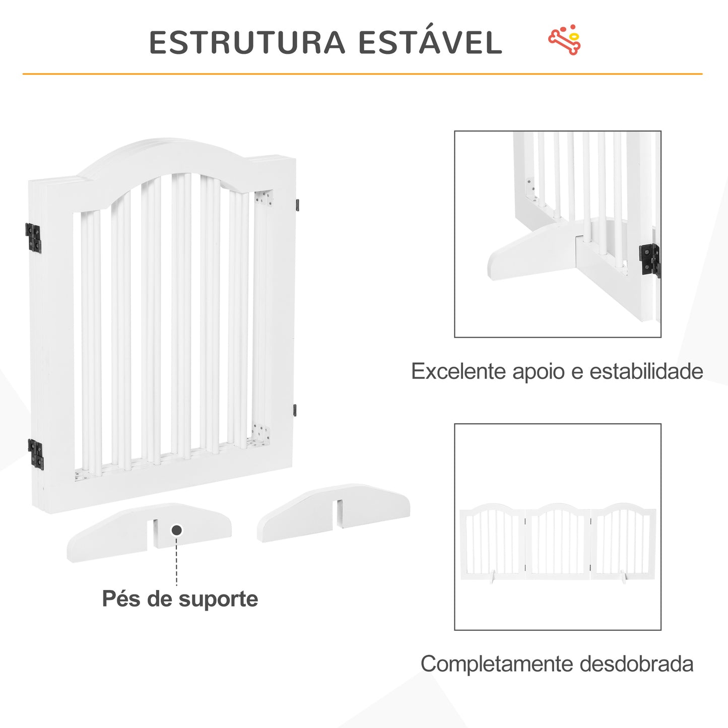 PawHut Barreira de Segurança Dobrável para Cães Pequenos Barreira de Proteção para Animais de Estimação com 3 Painéis e 2 Suportes para Portas Escadas Corredores 154,5x29,5x61 Branco