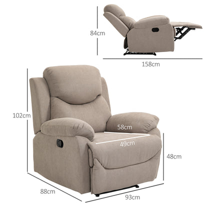 Poltrona Reclinável De Sala de Estar Poltrona Relax Reclinável Manual com Apoio para os Braços e Apoio para os Pés Carga 150 kg para Sala de Estar Dormitório 93x88x102 cm Bege