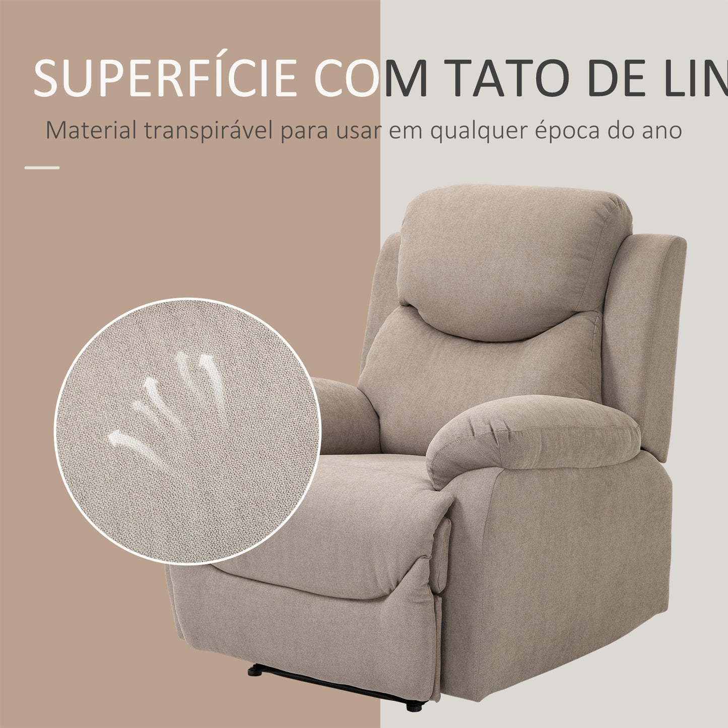 Poltrona Reclinável De Sala de Estar Poltrona Relax Reclinável Manual com Apoio para os Braços e Apoio para os Pés Carga 150 kg para Sala de Estar Dormitório 93x88x102 cm Bege