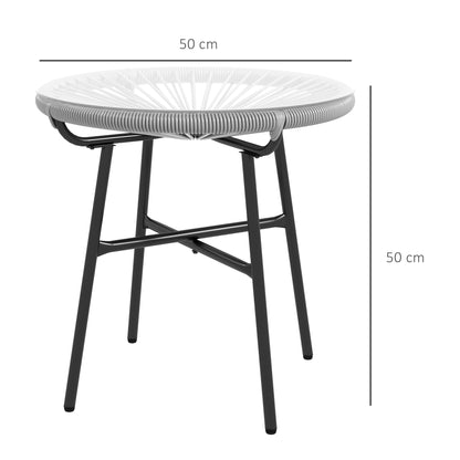 Outsunny Mesa Auxiliar de Vime Sintético Mesa de Centro Redonda para Exteriores com Bancada de Vidro Temperado e Pés de Metal para Pátio Jardim Varanda Ø50x50 cm Cinza Claro e Preto