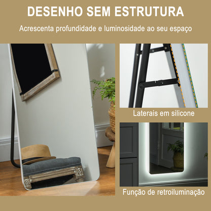 Espelho Pretty - De Pé/Parede com Luz LED - 40x150 cm - Com Iluminação de 3 Cores - Função de Memória e Tátil - Transparente