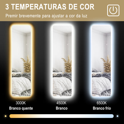 Espelho Pretty - De Pé/Parede com Luz LED - 40x150 cm - Com Iluminação de 3 Cores - Função de Memória e Tátil - Transparente