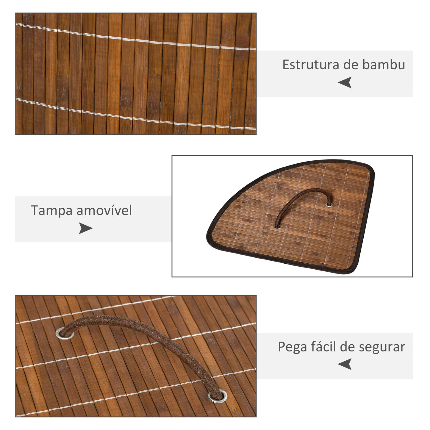 HOMCOM Cesto de Roupa de Bambu Capacidade de 55L Cesto para Roupa Suja em Forma de Leque com Tampa e Bolsa Amovível 38x38x57cm Marrom