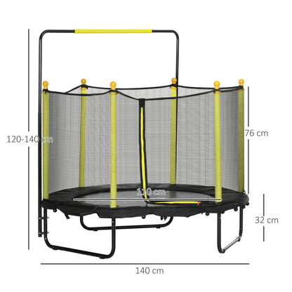 ZONEKIZ Trampolim Infantil Ø110 cm Trampolim para Crianças de 1-10 Anos com Rede de Segurança Barra Ajustável para Interior e Exterior Ø140x120-140 cm Preto