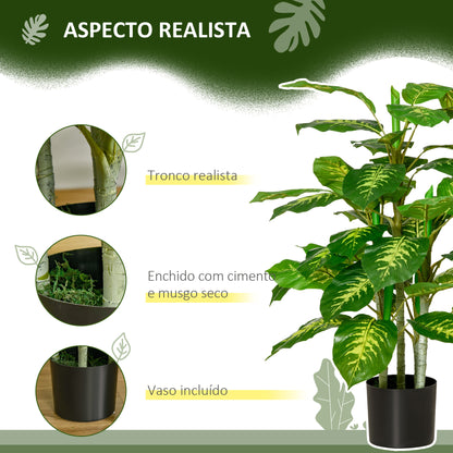 HOMCOM Planta Artificial Aglaonema Planta Sintética de 95cm com 42 Folhas e Vaso de Cimento Decoração para Casa Escritório e Exterior Verde