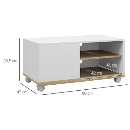 HOMCOM Móvel de TV Mesa de Sala de Estar Moderna de TV de 42 Polegadas com 4 Rodas com 1 Porta e 2 Prateleiras de Armazenamento 80x45x39,5 cm Branco