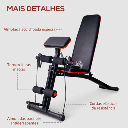 HOMCOM Banco de Pesos Dobrável e Inclinável Banco de Musculação Multifuncional para Treinamento Completo Máquina Fitness para Casa Academia 54x160x106cm Preto