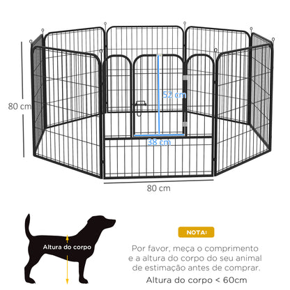 Parque para animais de estimação com 8 Varas Dobrável com Porta e Dupla Trava 79x79cm Preto