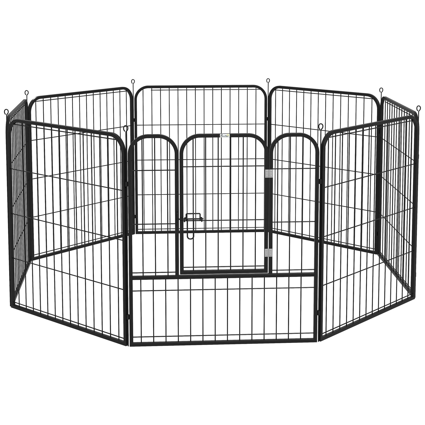 Parque para animais de estimação com 8 Varas Dobrável com Porta e Dupla Trava 79x79cm Preto