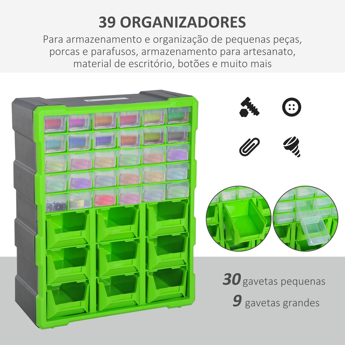 DURHAND Organizador de Ferragens Armário Organizador de Ferragens com 39 Gavetas Tipo Prateleiras 38x16x47,5cm Verde