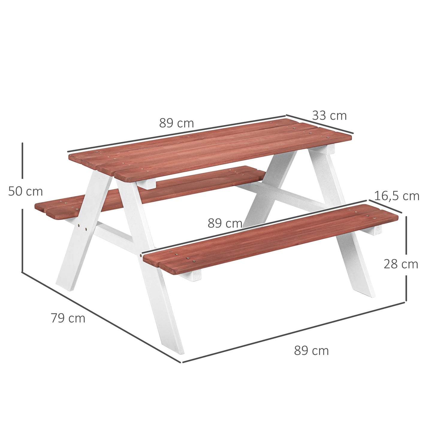 Outsunny Conjunto de Mesa e 2 Bancos Infantil de Madeira Mesa de Piquenique para Crianças de 3-8 Anos para Jardim Pátio Varanda 89x79x50 cm Marrom e Branco