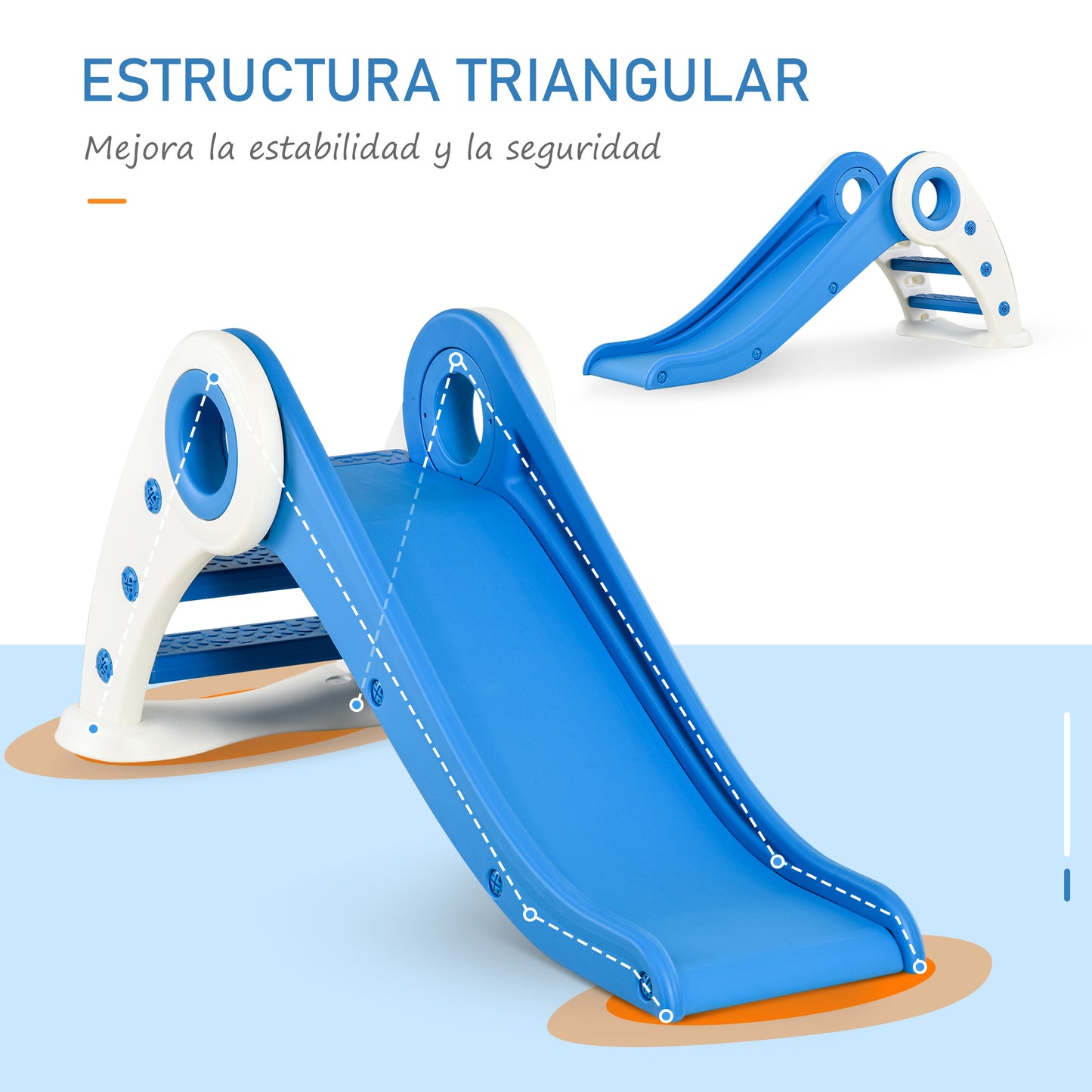 HOMCOM Escorrega infantil para crianças acima de 3 anos Escorrega largo dobrável com escadas rampa longa para jardim parque interiores 120x50x56 cm Azul