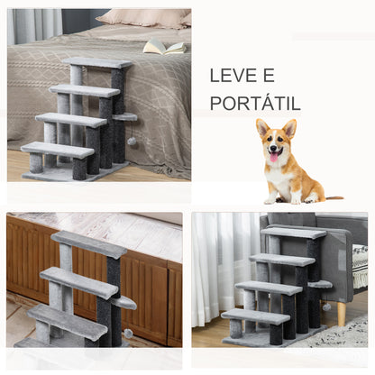 PawHut Escada para Animais de Estimação Escada para Gatos de 4 Degraus com Poste de Arranhar Bola Escada para Animais de Estimação 45x40x68 cm Cinza