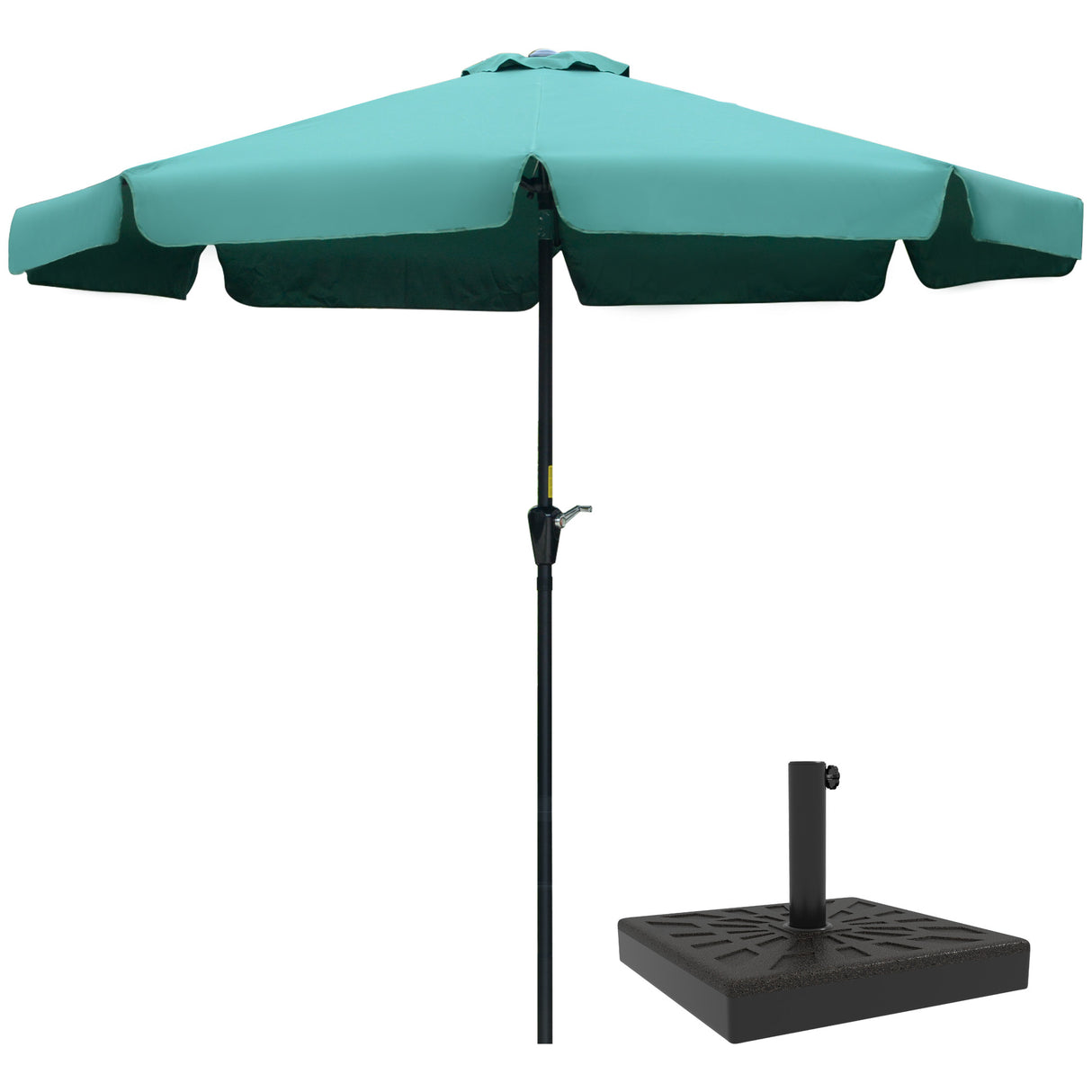 Outsunny Conjunto de Chapéu de Sol Inclui 1 Chapéu de Sol de Jardim de Alumínio Ø266x250 cm e 1 Base para Chapéu de Sol de Resina com Peso de 15 kg 47x47x32 cm Verde e Bronze