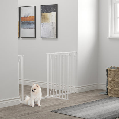 PawHut Barreira de Segurança para Cães Extensível para Escadas e Portas 75-145cm com 3 Extensões e 10 cm 20cm e 30cm Montagem a Pressão Aço Altura 76cm Branco