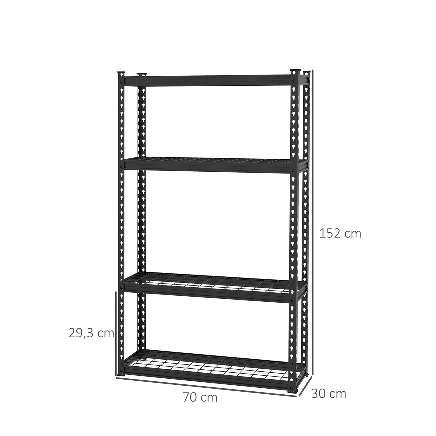 HOMCOM Estante de Metal com 4 Níveis Estante de Armazenamento Estante de Garagem de Aço Carga 600 kg com Prateleiras Ajustáveis 70x30x152 cm Preto