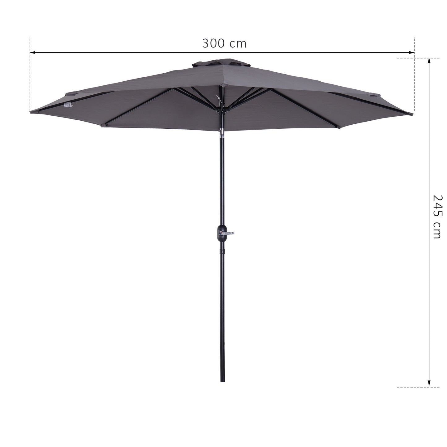 Outsunny Chapéu de Sol de Jardim Ø295x250cm com Manivela Chapéu de Sol Exterior com Mecanismo de Inclinação e Mastro Desmontável de Metal para Terraço Piscina Pátio Cinza Escuro