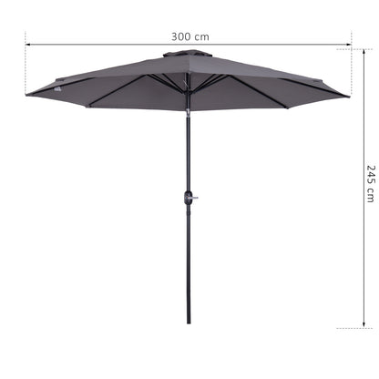 Outsunny Chapéu de Sol de Jardim Ø295x250cm com Manivela Chapéu de Sol Exterior com Mecanismo de Inclinação e Mastro Desmontável de Metal para Terraço Piscina Pátio Cinza Escuro