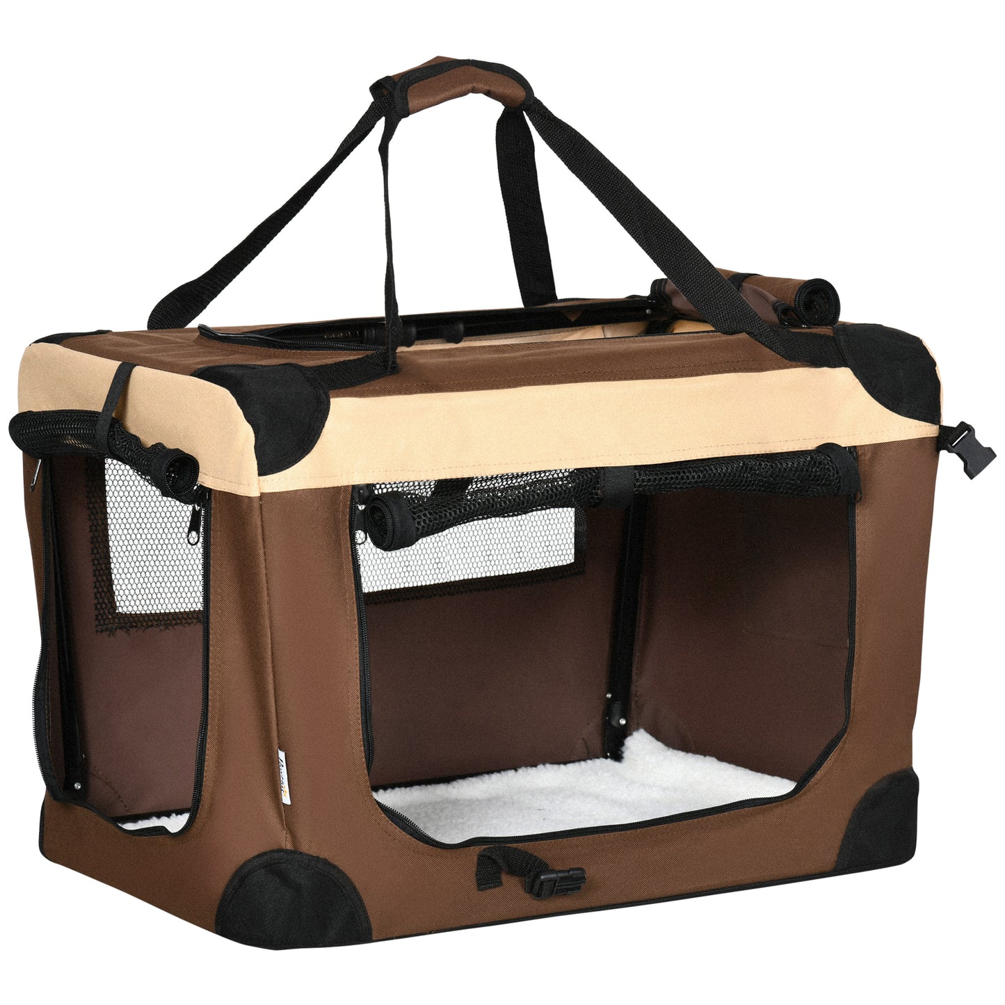 PawHut Transportadora para Cães e Gatos Bolsa de Transporte Animais de Estimação Dobrável com Almofada Suave e 2 Correias de Ombro para Carro Avião Viajem 60x41x41cm Marrom