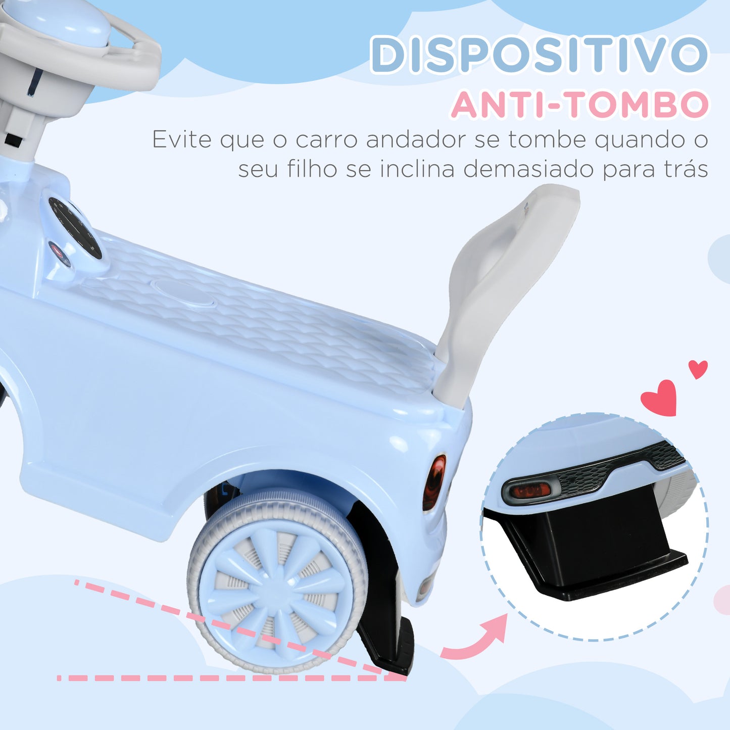 AIYAPLAY Carro Andador para Bebés de 18-36 Meses Carro Andador com Volante Buzina e Sistema Anti-Tombo Carga 25 kg 53x25x35 cm Azul Claro