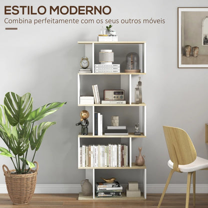 Estante Bergan com 5 Prateleiras de 163cm - Branco/Carvalho - Design Nórdico