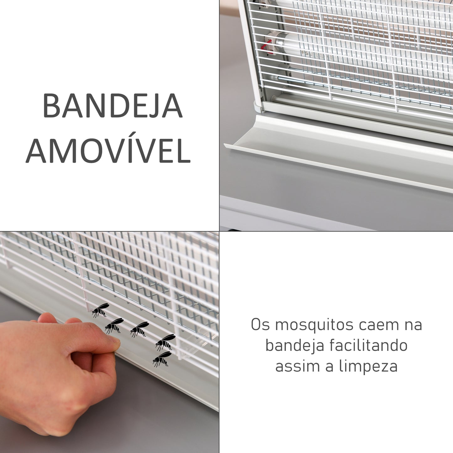 Outsunny Lâmpada Anti-Mosquitos Elétrica 30W Mata Mosquitos Elétrico Área 60 m² Seguro e Eficaz com Luz UV para Exterior e Interior 48,5x8,5x26,5cm Branco e Cinza