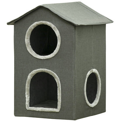 PawHut Casa para Gatos de 2 Níveis Cama para Gatos Caverna para Gatos com 3 Portas e Almofadas Laváveis 42x46x59,5 cm Cinza