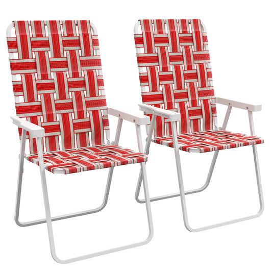 Outsunny Conjunto de 2 Cadeiras de Campismo Dobráveis Cadeiras de Jardim Exterior com Apoios de Braço Capacidade 120 kg para Terraço Praia Piscina 57x57x94 cm Vermelho