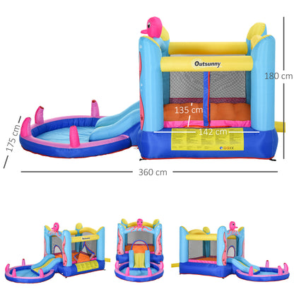 Outsunny Castelo Insuflável com Escorrega Trampolim e Piscina para Crianças acima de 3 Anos Inclui Insuflador e Bolsa de Transporte para Interior e Exterior 360x175x180cm Multicor