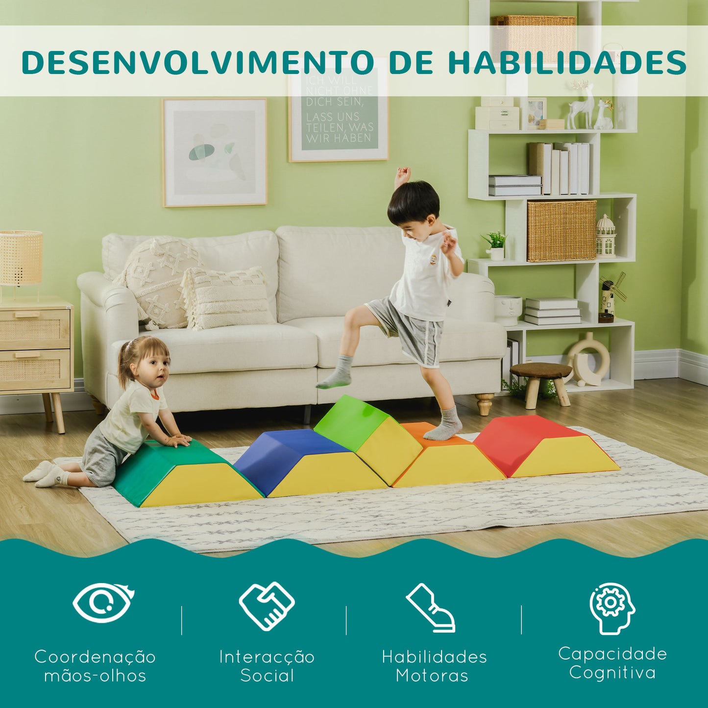 HOMCOM Conjunto de 5 Blocos para Crianças de 18-36 Meses Brinquedo de Construção para Aprendizagem Infantil 48x48x48cm Multicor