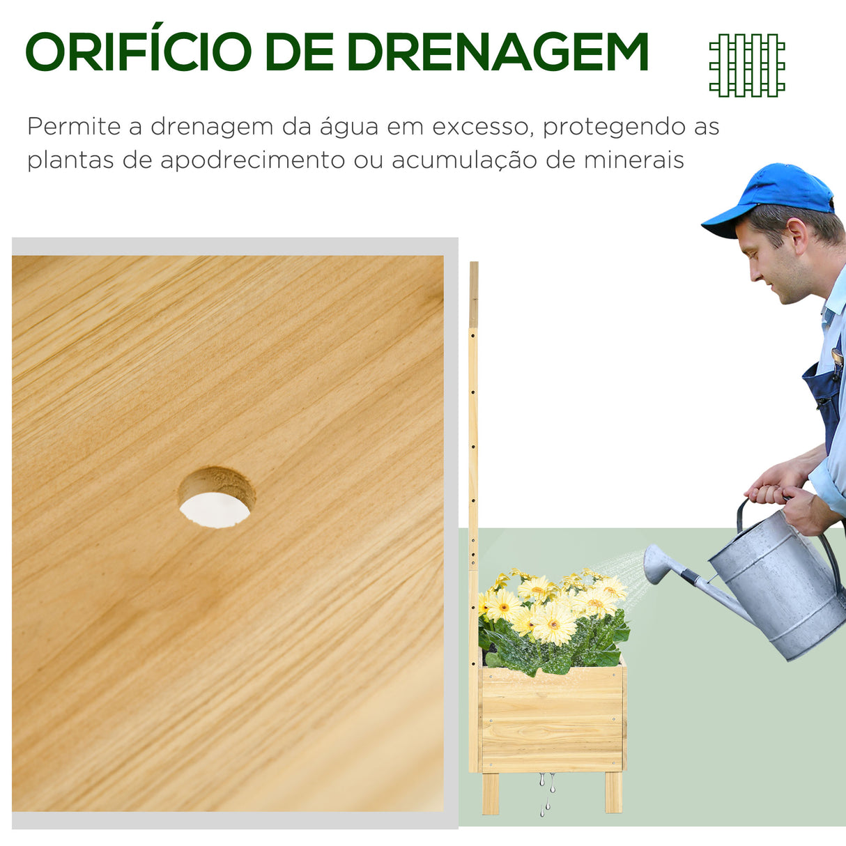 Outsunny Floreira de Madeira com Treliça Floreira com Treliça Tecido não Tecido e 2 Orifícios de Drenagem para Cultivos de Verduras Plantas Flores 60x43x147 cm Madeira